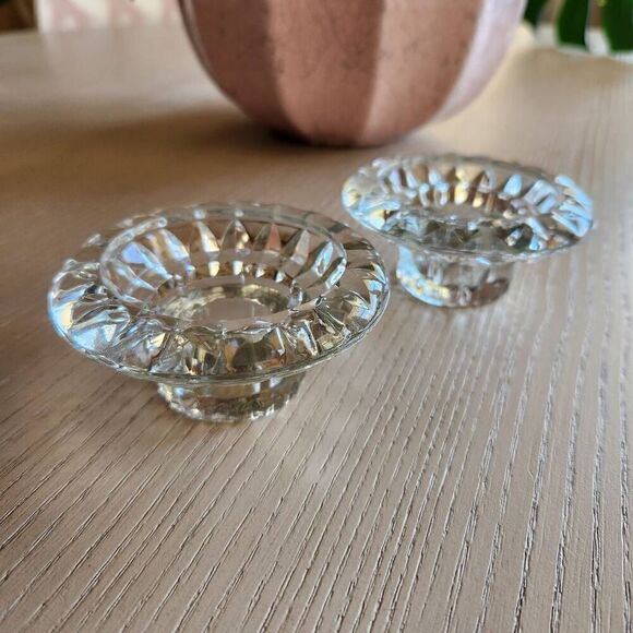 Pair clear glass round vintage candle holders sparkling candlelit dinner romanti - Picture 1 of 4